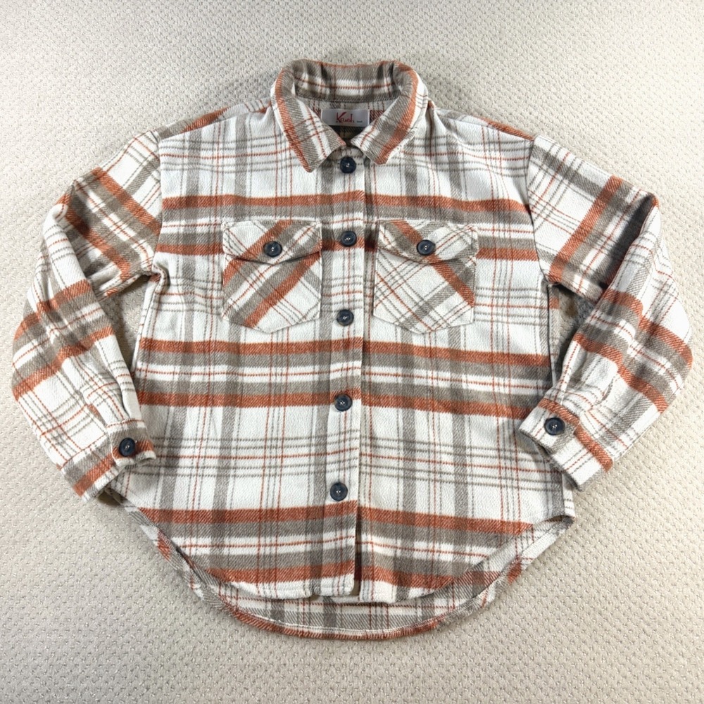 Plaid Flannel Shacket Womens SM Cream Trucker Fall Layer Rustic Oversized Cozy
